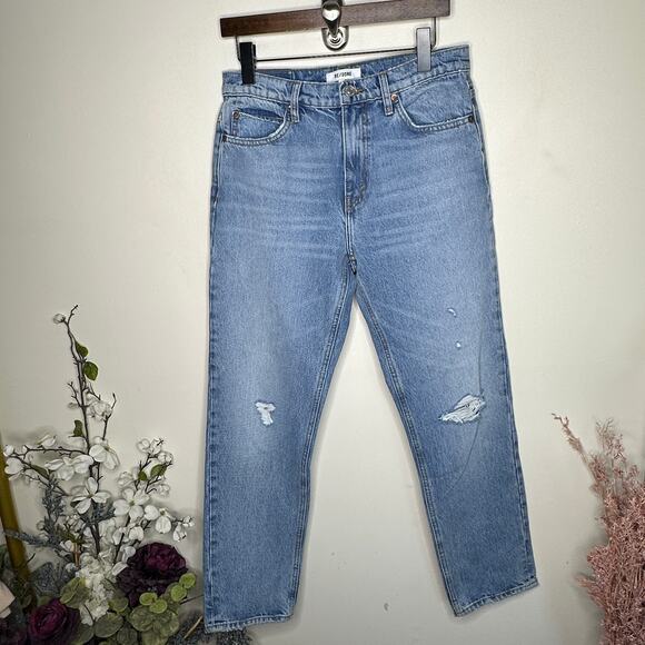 RE/DONE 70s Straight Jean Destroyed Sunfaded Indigo Sz 29 {II49} - Picture 3 of 7